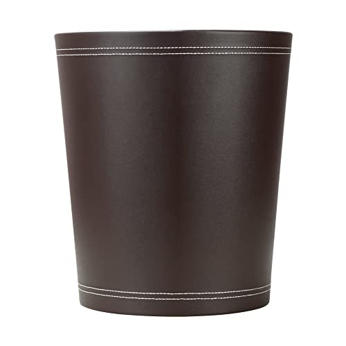 KINGFOM Classic Pu Leather Trash Can Wastebasket, Garbage Container Can for Bathrooms, Powder Rooms, Kitchens, Home, Office and and High Class Hotel Round Brown - Image 2