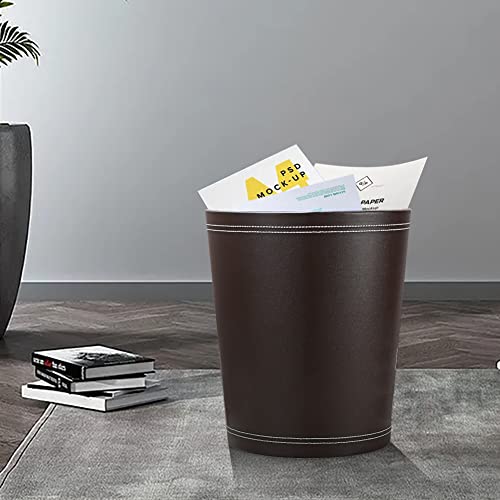 KINGFOM Classic Pu Leather Trash Can Wastebasket, Garbage Container Can for Bathrooms, Powder Rooms, Kitchens, Home, Office and and High Class Hotel Round Brown - Image 4