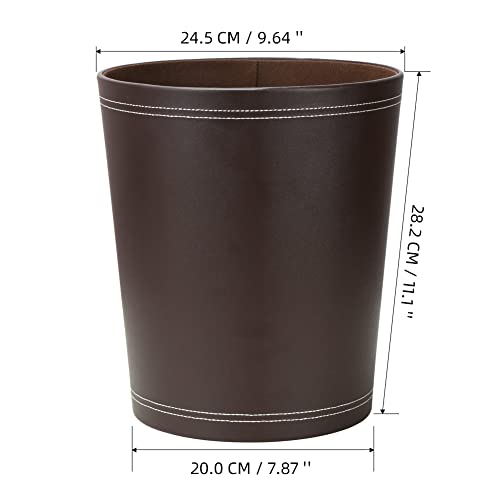 KINGFOM Classic Pu Leather Trash Can Wastebasket, Garbage Container Can for Bathrooms, Powder Rooms, Kitchens, Home, Office and and High Class Hotel Round Brown - Image 5