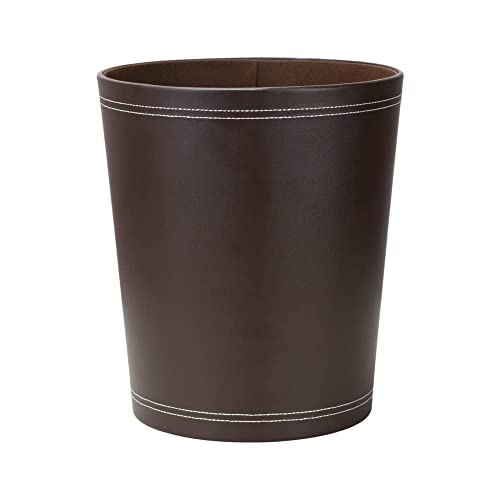 KINGFOM Classic Pu Leather Trash Can Wastebasket, Garbage Container Can for Bathrooms, Powder Rooms, Kitchens, Home, Office and and High Class Hotel Round Brown - Image 1