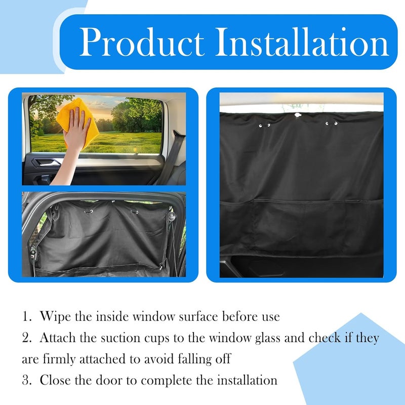 Figpade 2PCS Rear Car Window Shades for Side Window,27.24x19.69 Car Sun Shade Side Windows for Shading & Storing with 7 Suction Cups on Each Piece & Pouch,Portable Cars Windows Shade for Baby - Image 4