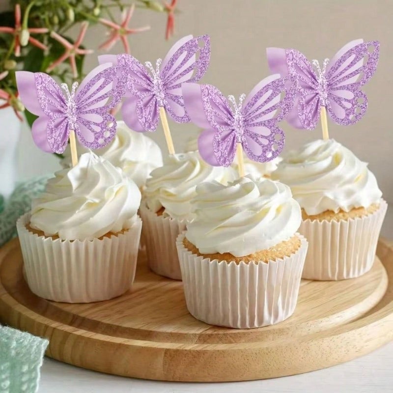 Golden Butterfly Cake Decorations Cupcake Toppers Birthday Wedding Party - Image 5