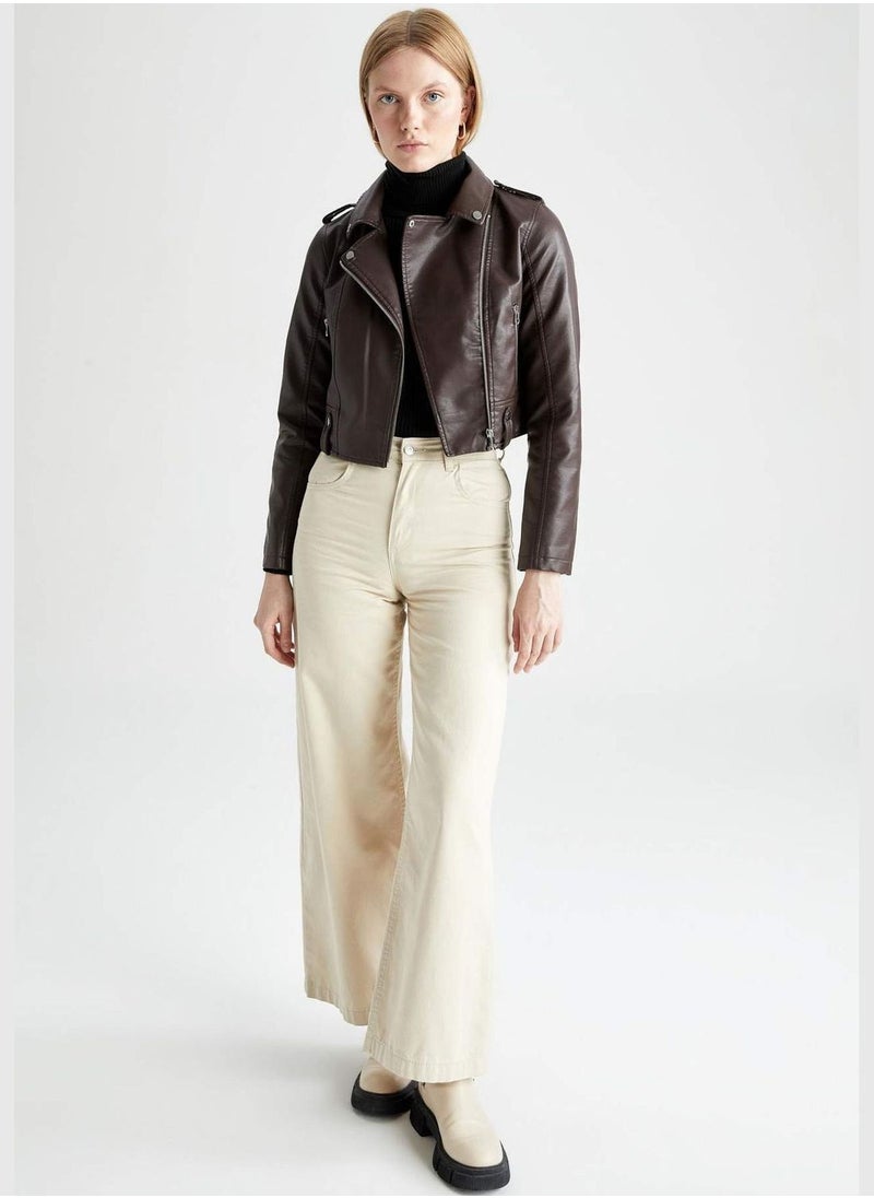 DeFacto - Woman Regular Fit Hoodie Outer Wear PU Jacket - Image 1