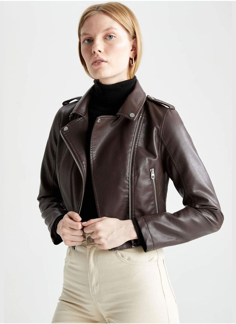 DeFacto - Woman Regular Fit Hoodie Outer Wear PU Jacket - Image 1