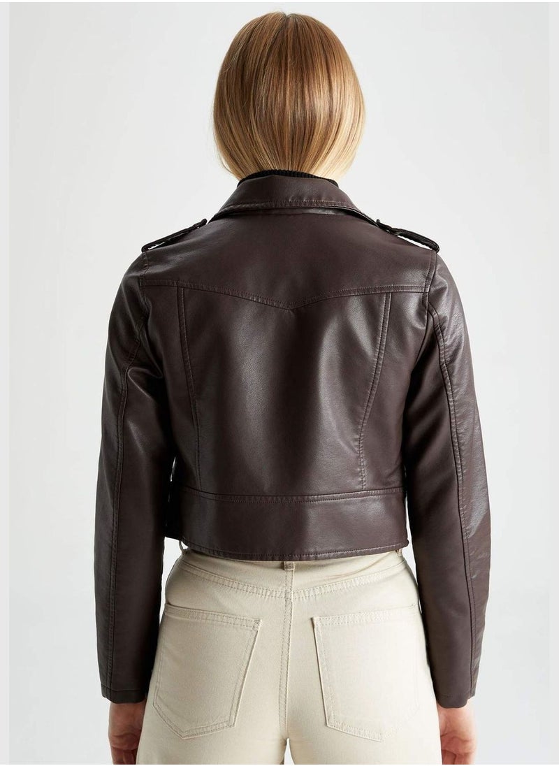 DeFacto - Woman Regular Fit Hoodie Outer Wear PU Jacket - Image 1