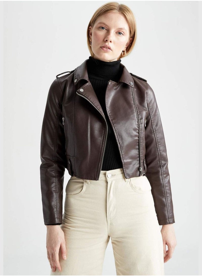 DeFacto - Woman Regular Fit Hoodie Outer Wear PU Jacket - Image 1