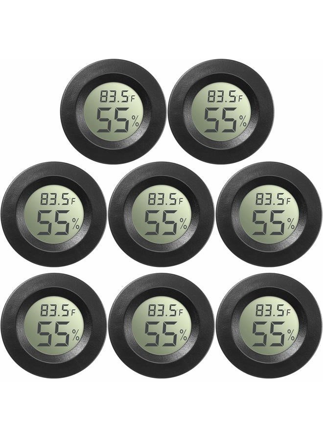 Weewooday 8 Pieces Mini Hygrometer Thermometer Round Digital Humidity Gauge Monitor Electronic Humidity Temperature Meter LCD Display Indoor Outdoor Hygrometer Thermometer for Greenhouse Home Kitchen (Black) - Image 1