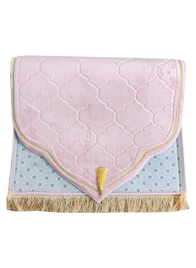 سجادة صلاة مخملية منقوشة - سجدة مبطنة سميكة مضادة للانزلاق للرجال والنساء، نمط القبة - هدية مثالية للعيد ورمضان - Image 3