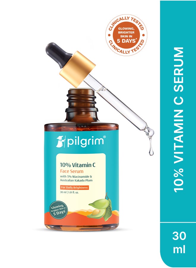 PILGRIM سيروم فيتامين C للوجه بتركيز 10% لإشراقة يومية 30 مل يقلل البقع الداكنة ويوحد لون البشرة للرجال والنساء - لجميع أنواع البشرة  - Image 1
