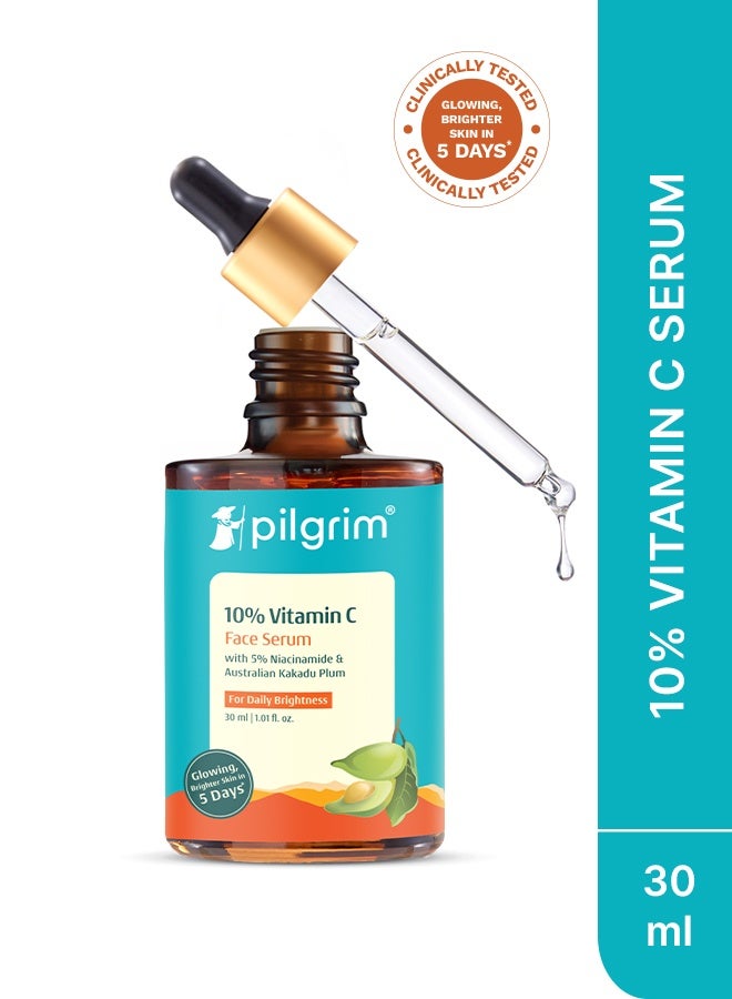 PILGRIM 10% Vitamin C Face Serum For Daily Brightness 30 Ml | Face Serum For Glowing Skin | Reduces Dark Spots & Evens Skin Tone | Fragrance Free | For Men And Women | All Skin Types | - Image 1