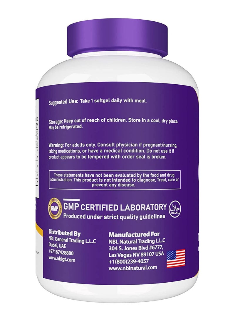NBL Natural زيت السمك NBL Natural Ultra Omega 3 1000 مجم، 500 EPA، 250 DHA، دعم القلب والأوعية الدموية، 180 كبسولة هلامية  - Image 3