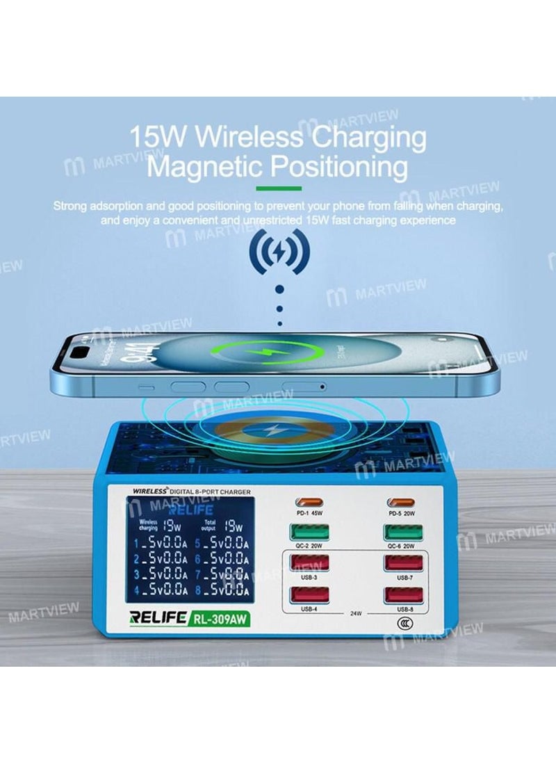 RELIFE Multifunctional Smart Charger Station, Wireless Charging, Digital Display, Fast Charging, QC3.0, PD, 