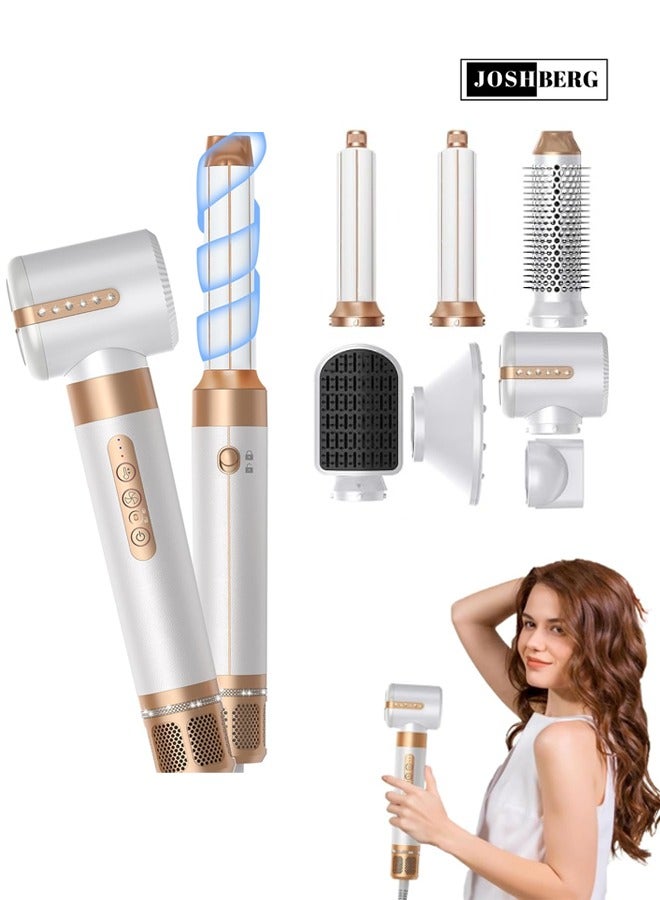Joshberg 7 in 1 Hair Styler Brush & Hair Dryer, Hair Curler,Hot Air Brush Set,1400W/110000 RPM High Speed Multi Styler Hair Straightener,Automatic Curling hair for Fast Drying Curling Volumizing Straightening,White - Image 1