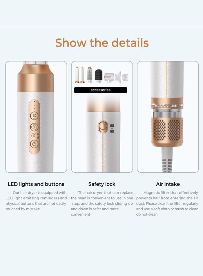 Joshberg 7 in 1 Hair Styler Brush & Hair Dryer, Hair Curler,Hot Air Brush Set,1400W/110000 RPM High Speed Multi Styler Hair Straightener,Automatic Curling hair for Fast Drying Curling Volumizing Straightening,White - Image 4