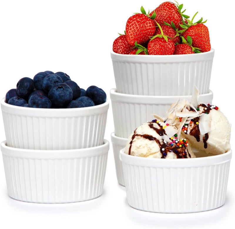 Nuwave Ceramic Ramekins 8oz Set of 6, Classic Elegant Style Ramekins for Baking Souffles, Creme Brulées, Custards, Puddings, 4.3” Wide & 2” Tall, Oven, Microwave & Dishwasher-Safe, Ivory White - Image 1