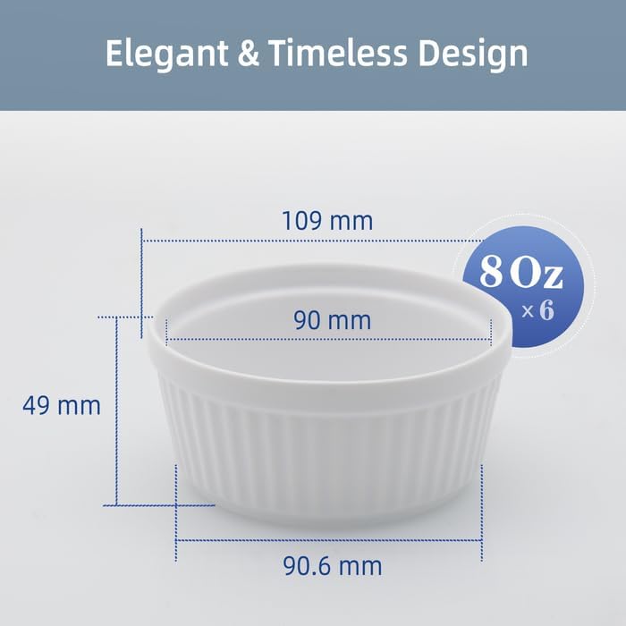 Nuwave Ceramic Ramekins 8oz Set of 6, Classic Elegant Style Ramekins for Baking Souffles, Creme Brulées, Custards, Puddings, 4.3” Wide & 2” Tall, Oven, Microwave & Dishwasher-Safe, Ivory White - Image 5