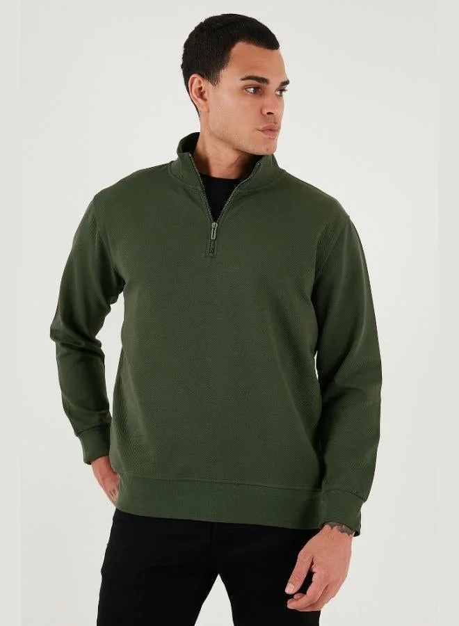 بوراتي سويت شيرت رجالي بياقة واقفة وسحاب نصي من قطن بوراتي