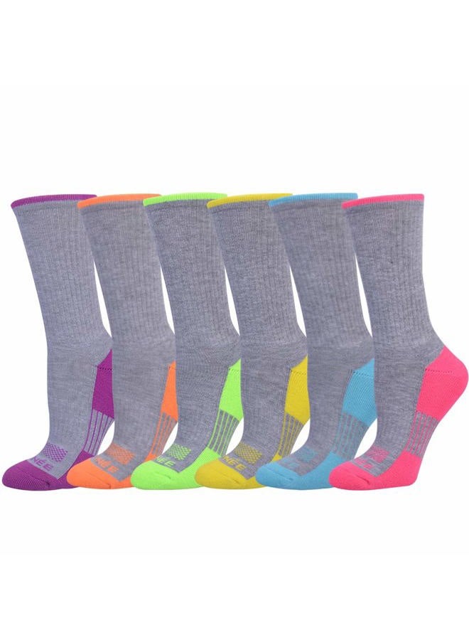 JOYNÉE Womens-Crew-Athletic-Socks Cushion Running with Moisture Wicking for Sports and Daily Wear 6 Pairs,Sock Size 9-11,Grey - Image 1