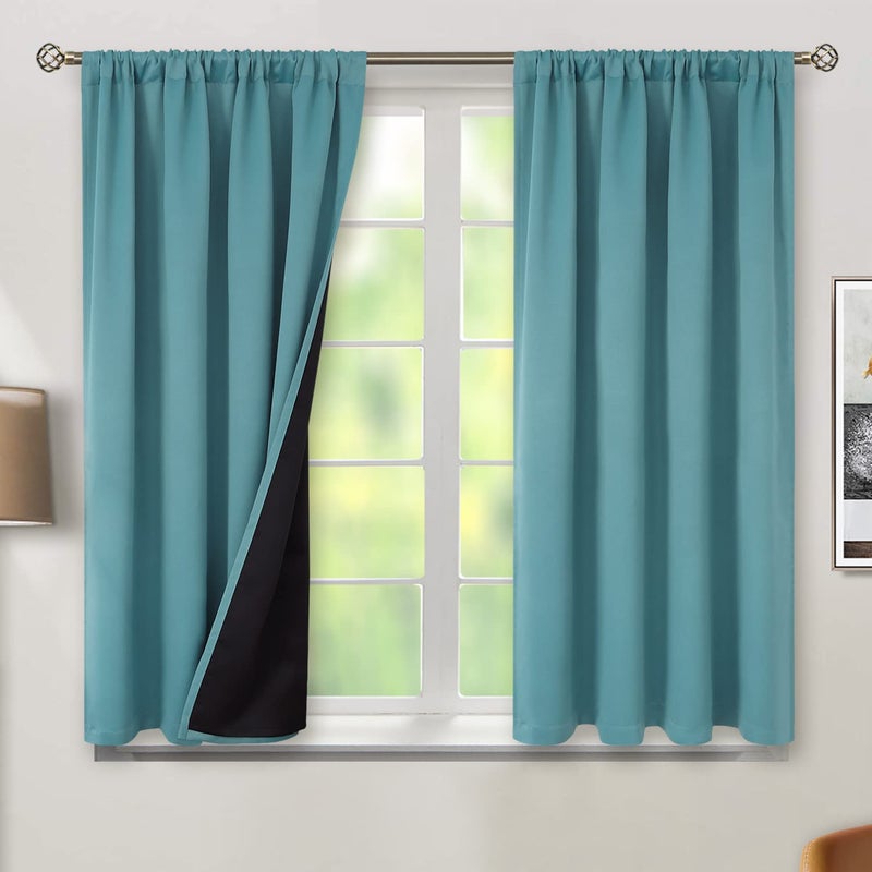 BGment Thermal Insulated 100% Blackout Curtains for Bedroom with Black Liner, Double Layer Full Room Darkening Noise Reducing Rod Pocket Curtain (52 x 54 Inch, Sea Teal, 2 Panels) - Image 1