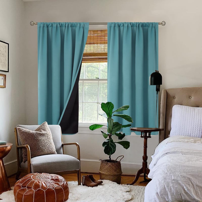 BGment Thermal Insulated 100% Blackout Curtains for Bedroom with Black Liner, Double Layer Full Room Darkening Noise Reducing Rod Pocket Curtain (52 x 54 Inch, Sea Teal, 2 Panels) - Image 2