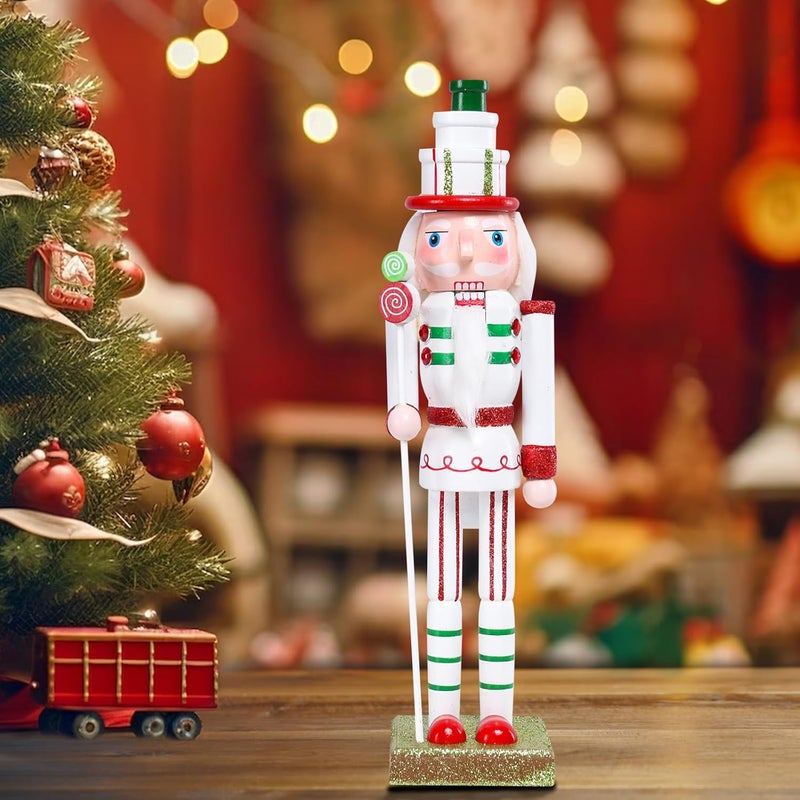 CHONSUN Christmas Nutcracker Decorations Nutcracker Figure 12 Inch Wooden Nutcrackers Lollipop Sugar Nutcracker Soldier for Table Desktop Home Christmas Decor Xmas Indoor Decor White - Image 1
