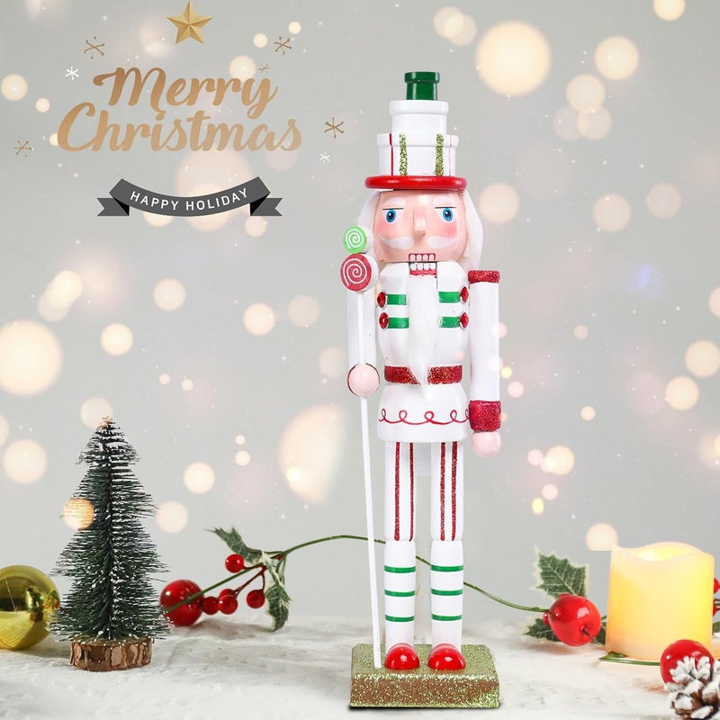 CHONSUN Christmas Nutcracker Decorations Nutcracker Figure 12 Inch Wooden Nutcrackers Lollipop Sugar Nutcracker Soldier for Table Desktop Home Christmas Decor Xmas Indoor Decor White - Image 5