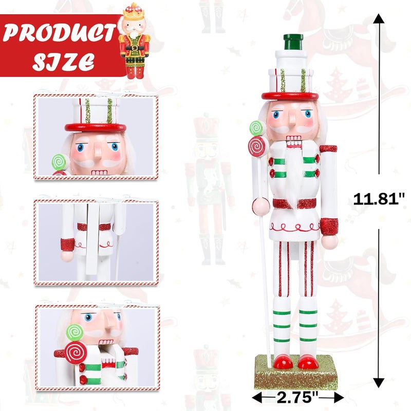 CHONSUN Christmas Nutcracker Decorations Nutcracker Figure 12 Inch Wooden Nutcrackers Lollipop Sugar Nutcracker Soldier for Table Desktop Home Christmas Decor Xmas Indoor Decor White - Image 4