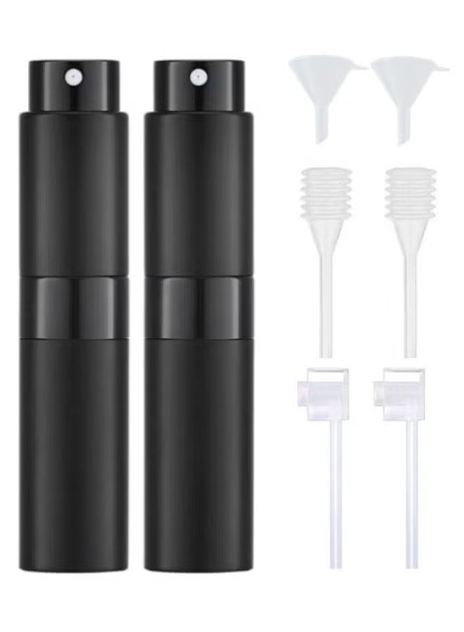 2-Piece 8ml Perfume Atomizer, Portable Empty Mini Spray Bottle for Perfume, Cologne, Liquid Sprayer, Rotating Design Use Aluminum Shell And Glass Liner (Includes Liquid Dispensing Tool, Black)  - Image 1