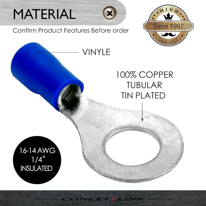 Conext Link RTV-14B25 Vinyl Ring Terminal 25 Pack (1/4" Stud, Blue 16-14 Gauge) - Image 2