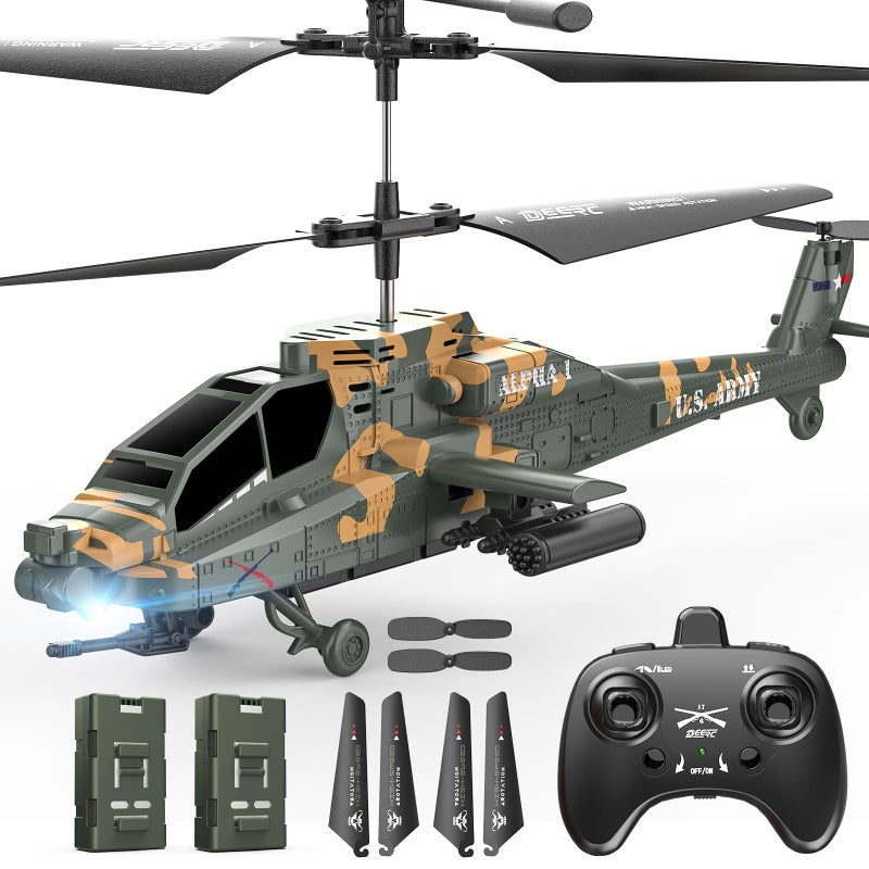 DEERC Apache RC Helicopter for Kids 812 Remote Control Helicopter for Adults Helicopters Toy with 26 Mins Flight Time 2 Batteries LED Lights Altitude Hold Chrismas GIF for Boys - Image 2