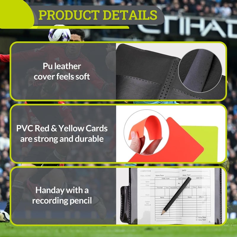 GISCO مجموعة بطاقات حكم كرة القدم | بطاقات حمراء وصفراء مع محفظة | مجموعة حكم مباراة كرة القدم/الساحرة | تدريب رياضي ويوم المباراة - Image 3