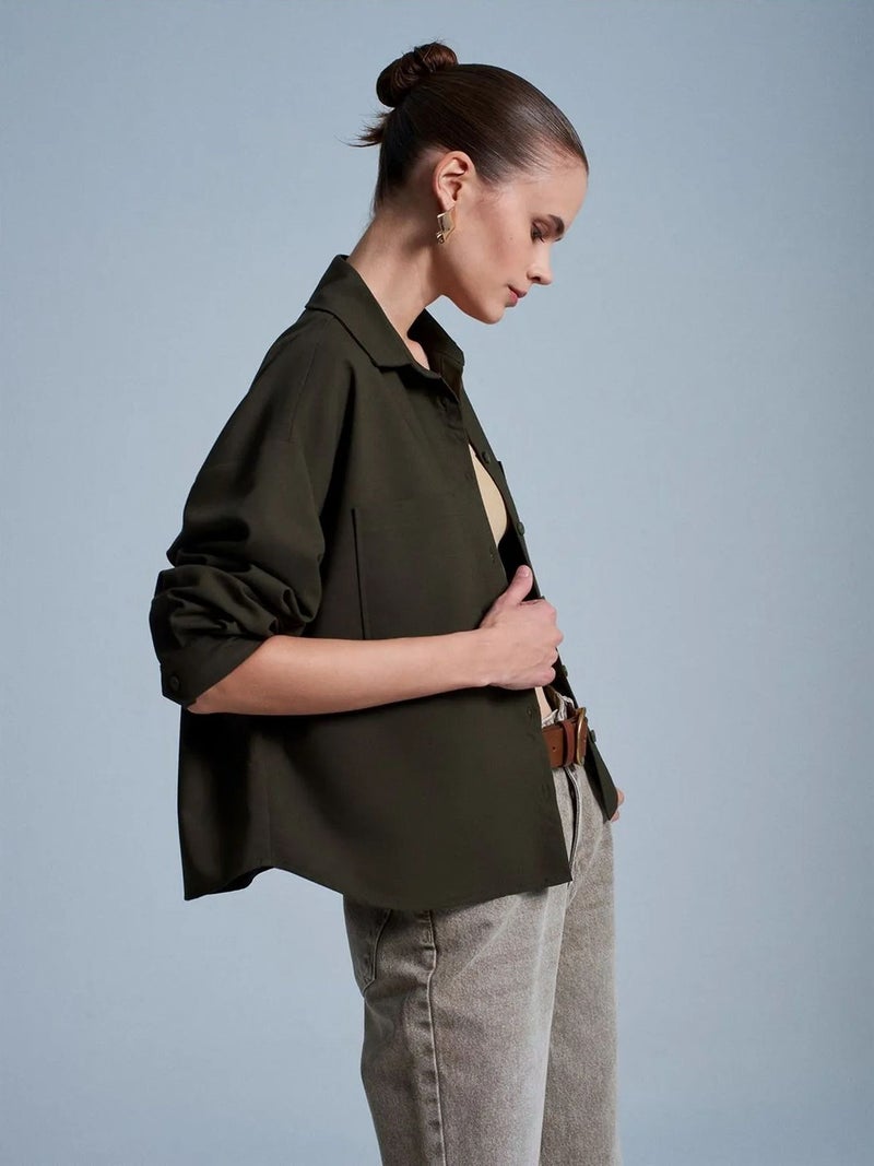 DILVIN Oversized Crepe Button-Front Shirt - Image 4