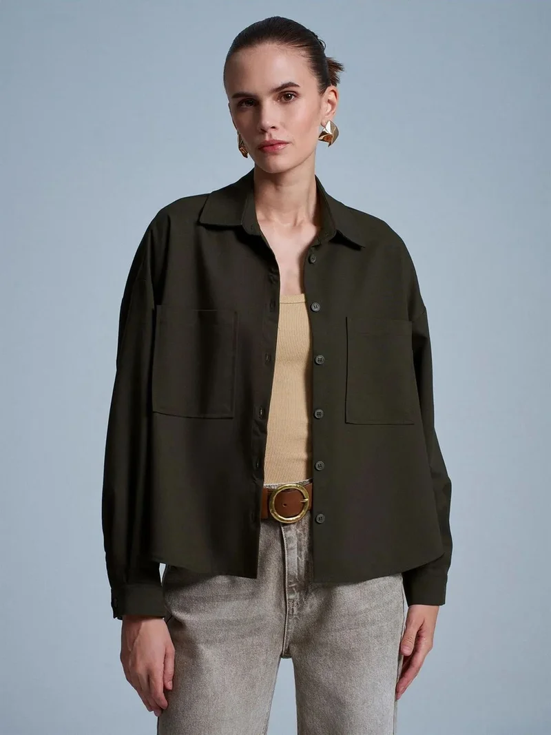 Dilvin DILVIN Oversized Crepe Button-Front Shirt