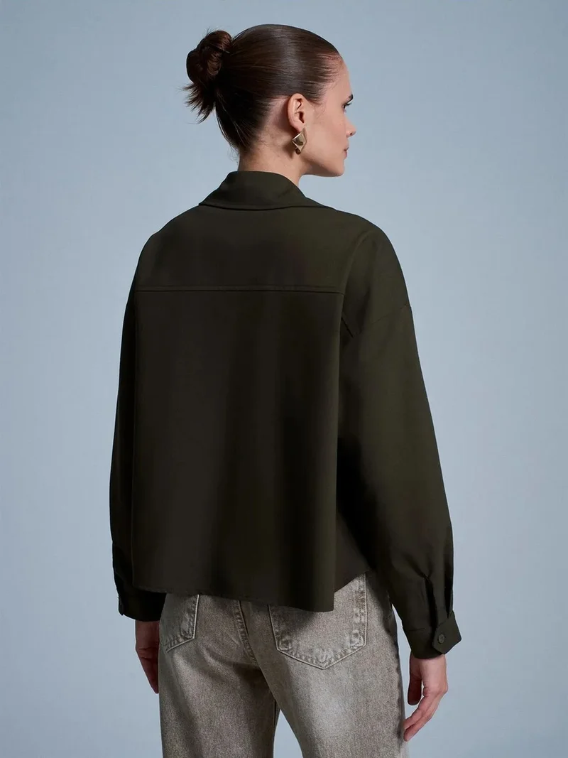 Dilvin DILVIN Oversized Crepe Button-Front Shirt