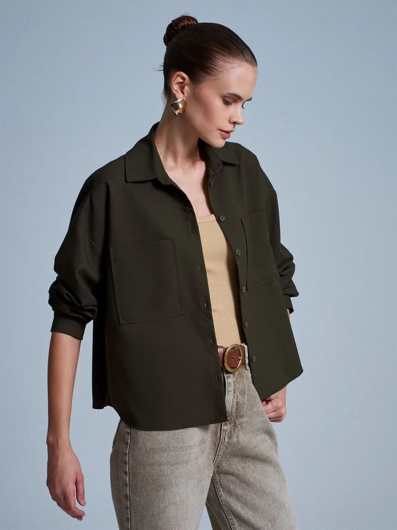DILVIN Oversized Crepe Button-Front Shirt - Image 3