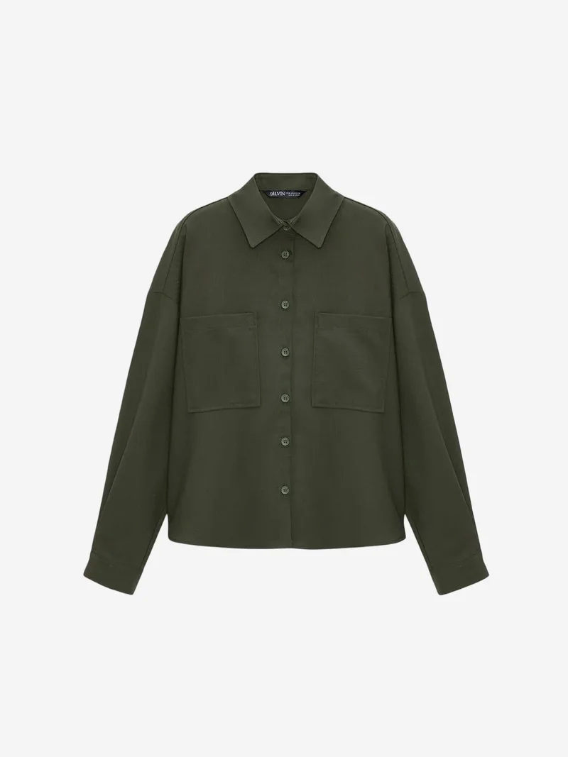ديلفين DILVIN Oversized Crepe Button-Front Shirt