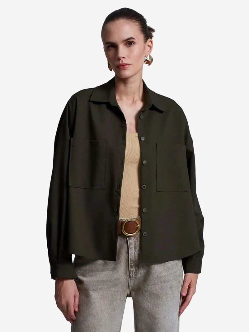 ديلفين DILVIN Oversized Crepe Button-Front Shirt
