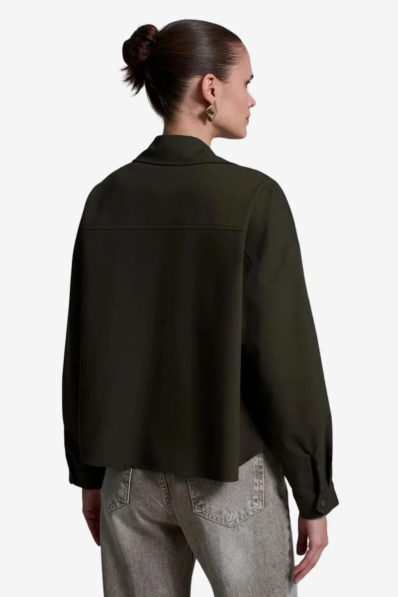 Dilvin Khaki Green DILVIN Oversized Crepe Button-Front Shirt for Women | Best Price UAE