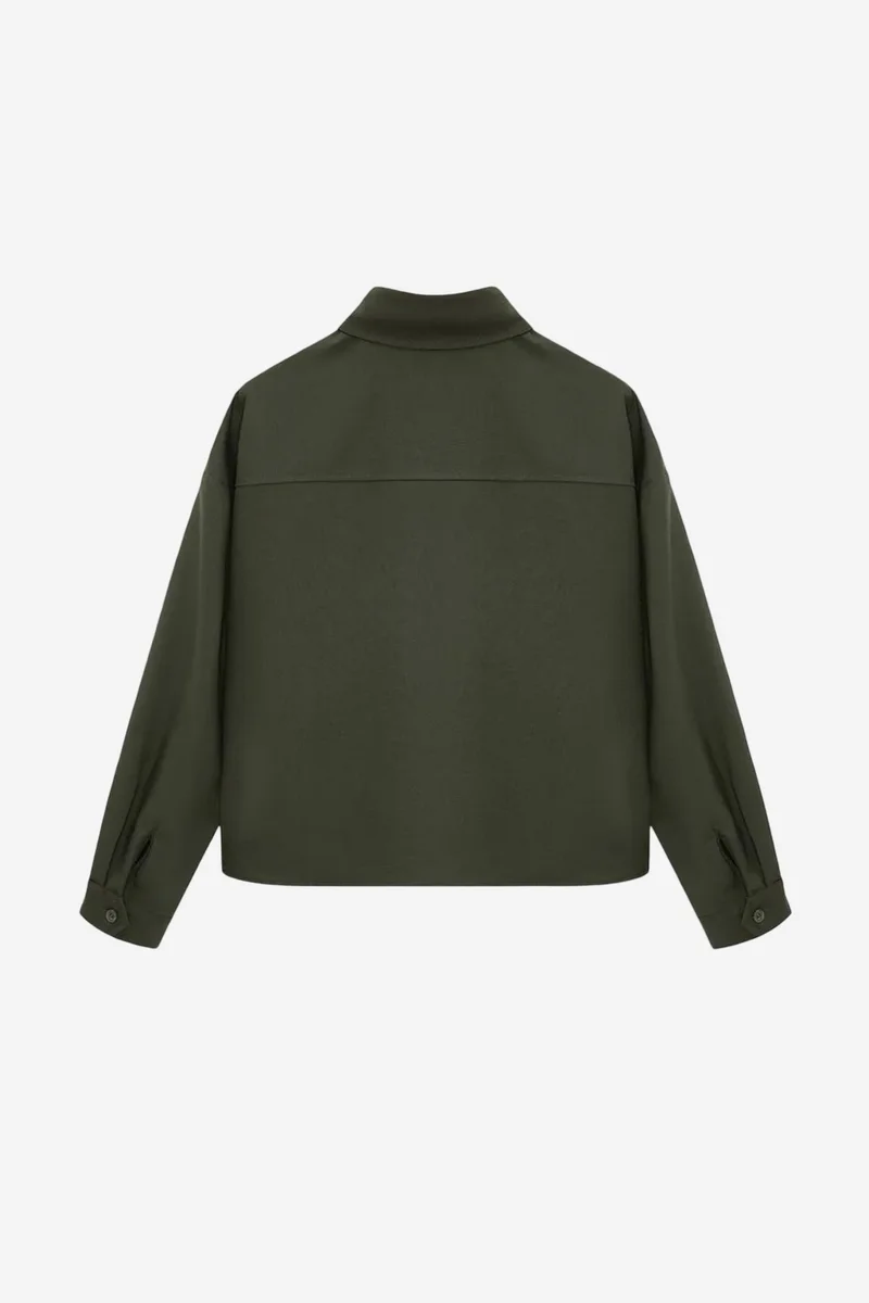 Dilvin Khaki Green DILVIN Oversized Crepe Button-Front Shirt for Women | Best Price UAE