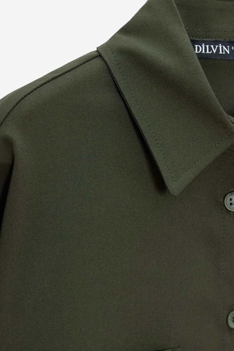 Dilvin Khaki Green DILVIN Oversized Crepe Button-Front Shirt for Women | Best Price UAE