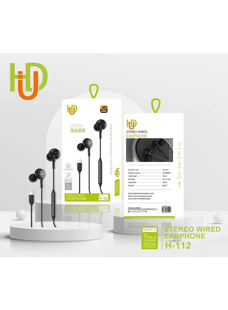 Type-C Earphones H-112 | Perfect for Samsung & All Android Phones | Extra Bass, Hi-Fi Sound for Video Calls & Gaming
