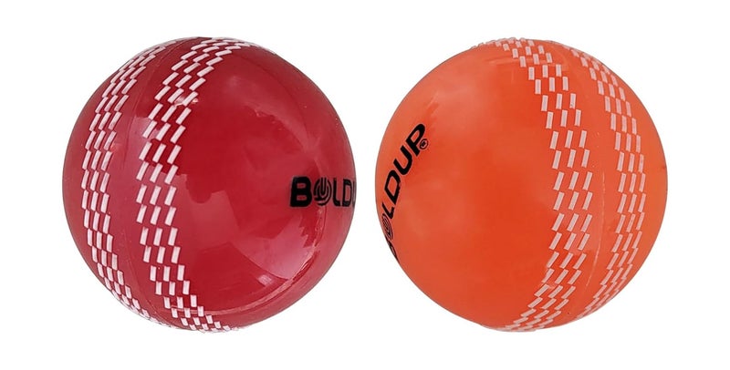 IFOLDUP Practice Cricket Ball | Wind Balls | Swing Ball | Indoor & Outdoor Street & Beach Cricket | Synthetic Match Practice Training (Combo of 2Pc RED+Orange Cricket Ball) - Image 1