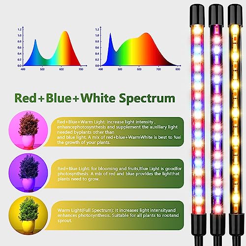 zyzykeji LED Grow Light, 3 Heads Red Blue White Full Spectrum Plant Light with Clamp for Indoor Plants & Seed Starting, 10-Level Dimmable, Auto On Off, Timing 4 9 12Hrs - Image 4