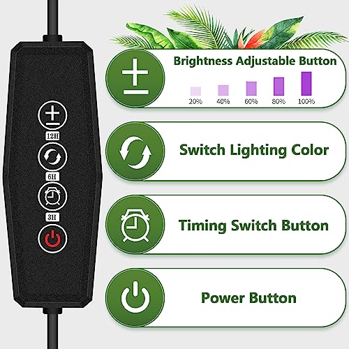 zyzykeji LED Grow Light, 3 Heads Red Blue White Full Spectrum Plant Light with Clamp for Indoor Plants & Seed Starting, 10-Level Dimmable, Auto On Off, Timing 4 9 12Hrs - Image 3