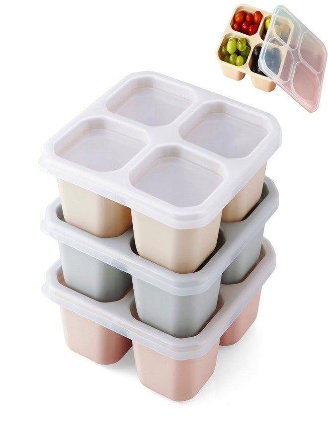 Emptycolor 3 Pack Silicone Snack Containers with Lids 4 Compartment Bento Lunch Box for Adults, Reusable Divided Food Storage for Daycare, Travel, Work, BPA Free, Microwave Safe - Image 1