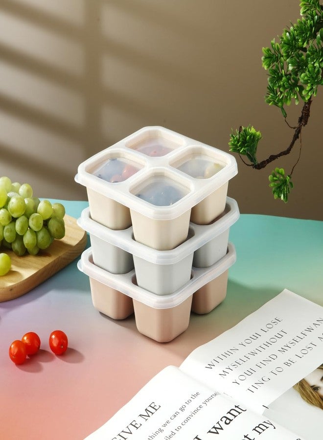 Emptycolor 3 Pack Silicone Snack Containers with Lids 4 Compartment Bento Lunch Box for Adults, Reusable Divided Food Storage for Daycare, Travel, Work, BPA Free, Microwave Safe - Image 4