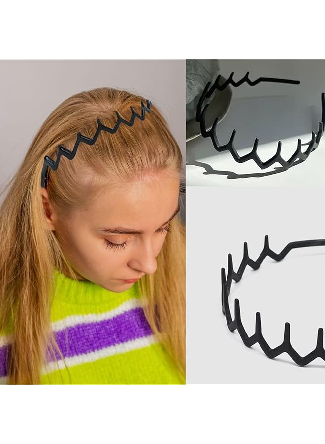 KASTWAVE Fashion No Slip Effortless Plastic Headbands Teeth Comb Black Skinny Hair Bands For Women Men Teen Girls Matte Black (8Pcs) - Image 2