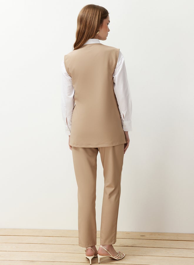 trendyol Camel Accessory Detailed Woven Fabric Vest Trousers Bottom Top Set TCTSS24US00035 - Image 5