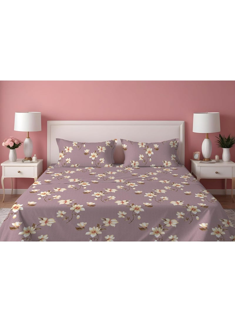 DREAMLET DREAMLET Premium Cotton Flat Double Bedsheets with 2 King Size Pillow Covers Double Bed Breathable Wrinklefree Ultrasoft Supersoft 220TC Flat Purple Yellow  - Image 1