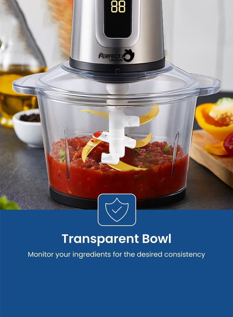 Perfect Digital Glass Food Processor & Mincer XXL | 3L Glass + Stainless Steel Bowls | 6 Golden Blades | Ice Crusher, Vegetable & Meat Grinder | 500W | Easy to Clean - Image 5